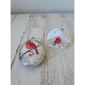 Glass Cardinal sparkle ornament‎ bird Xmas tree oval